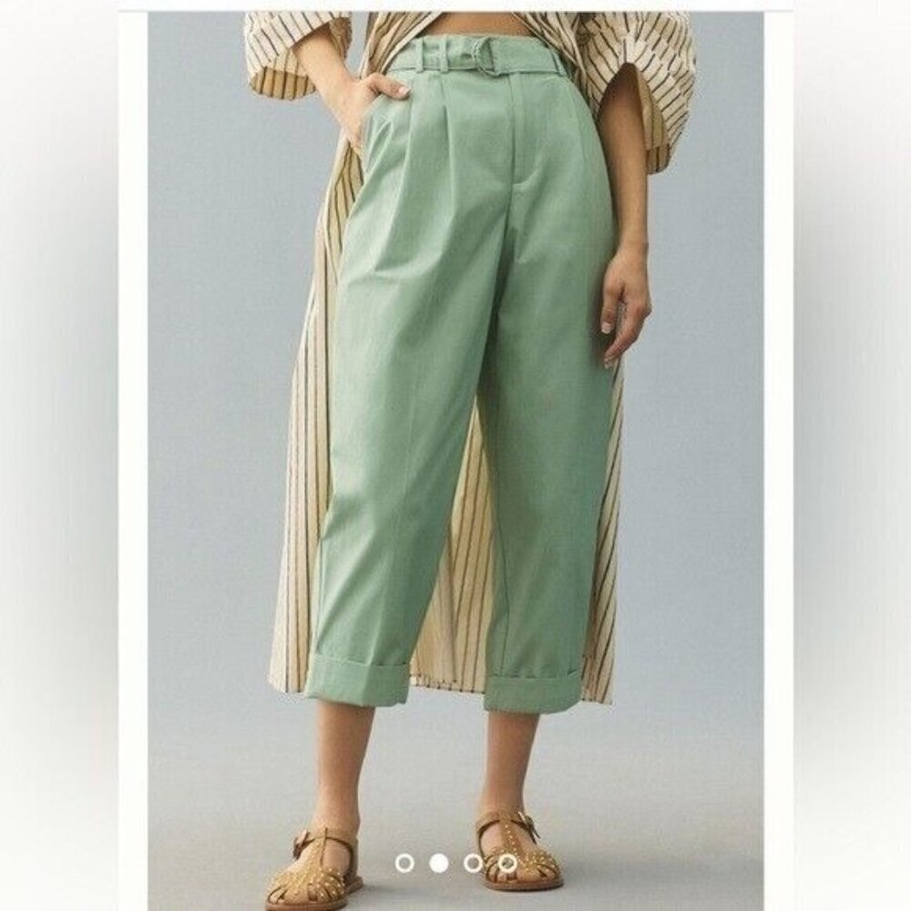 ANTHROPOLOGIE Maeve Belted Tapered Pants Mint Size 6 NEW